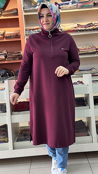 Yakası Fermuarlı Tunik Bordo/257322 