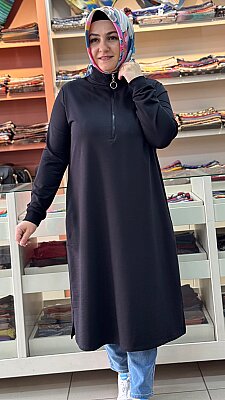 Yakası Fermuarlı Tunik Siyah/257322 - Thumbnail