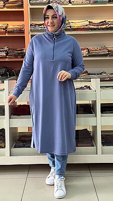 Kado - Yakası Fermuarlı Tunik Mavi/257322