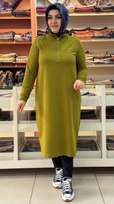 Kado - Yakası Fermuarlı Tunik Yağ Yeşil/257322