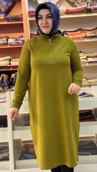 Yakası Fermuarlı Tunik Yağ Yeşil/257322