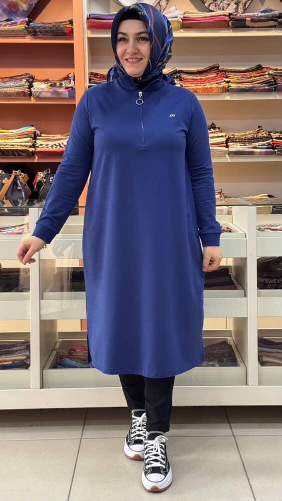 Kado - Yakası Fermuarlı Tunik İndigo/257322