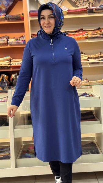Yakası Fermuarlı Tunik İndigo/257322