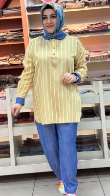 Yakası Fırfır Detaylı Takım Sarı/5057 - Thumbnail