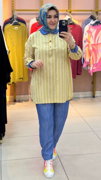 Yakası Fırfır Detaylı Takım Sarı/5057