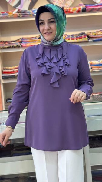 Yakası Fırfırlı Gömlek Tunik Lila/3042