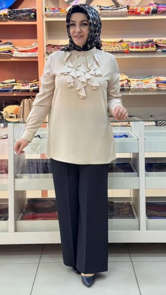 Yakası Fırfırlı Gömlek Tunik Taş/3042