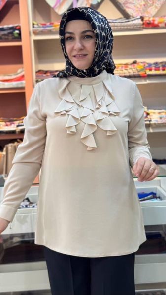 Yakası Fırfırlı Gömlek Tunik Taş/3042