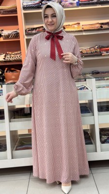 Yakası Flar Detaylı Elbise Marsala/1842 - Thumbnail