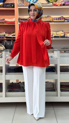 Armine Trend - Yakası Flar Detaylı Kısa Tunik Mercan/30311