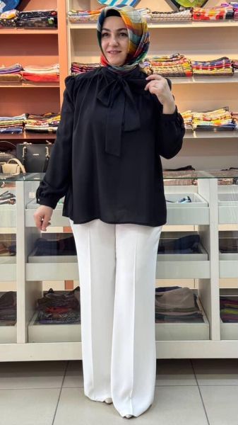 Yakası Flar Detaylı Kısa Tunik Siyah/30311