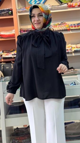Yakası Flar Detaylı Kısa Tunik Siyah/30311