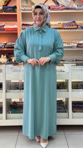 Yakası İğneli Elbise Çağla/50039