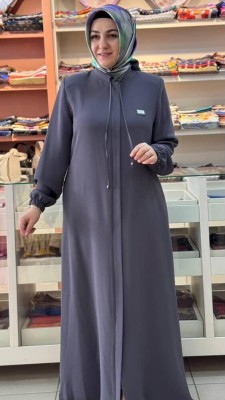 Yakası İp Detaylı Basic Ferace Antrasit/5325 - Thumbnail