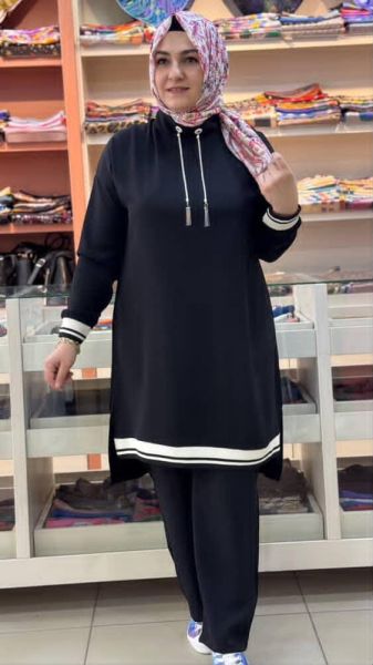 Yakası İp Detaylı Takım Siyah/251068