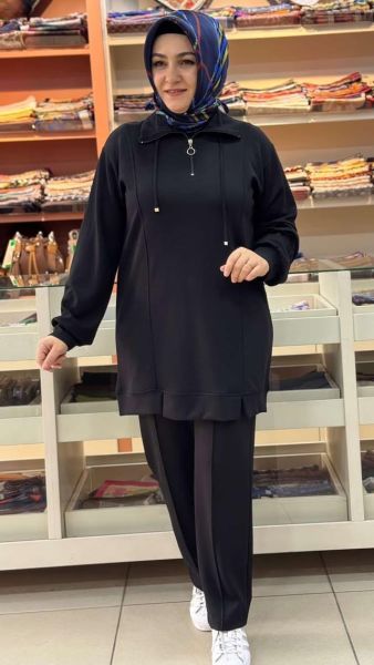 Yakası İp Detaylı Takım Siyah/21771