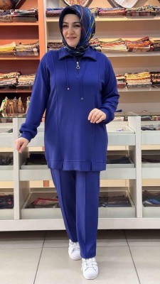 Yakası İp Detaylı Takım İndigo/21771 - Thumbnail