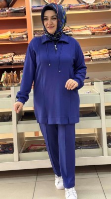 Yakası İp Detaylı Takım İndigo/21771 - Thumbnail