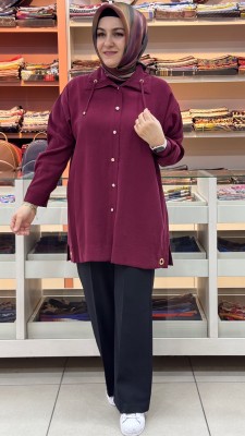 Yakası İp Detaylı Tunik Bordo /1882 - Thumbnail