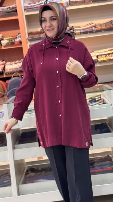 Yakası İp Detaylı Tunik Bordo /1882 - Thumbnail