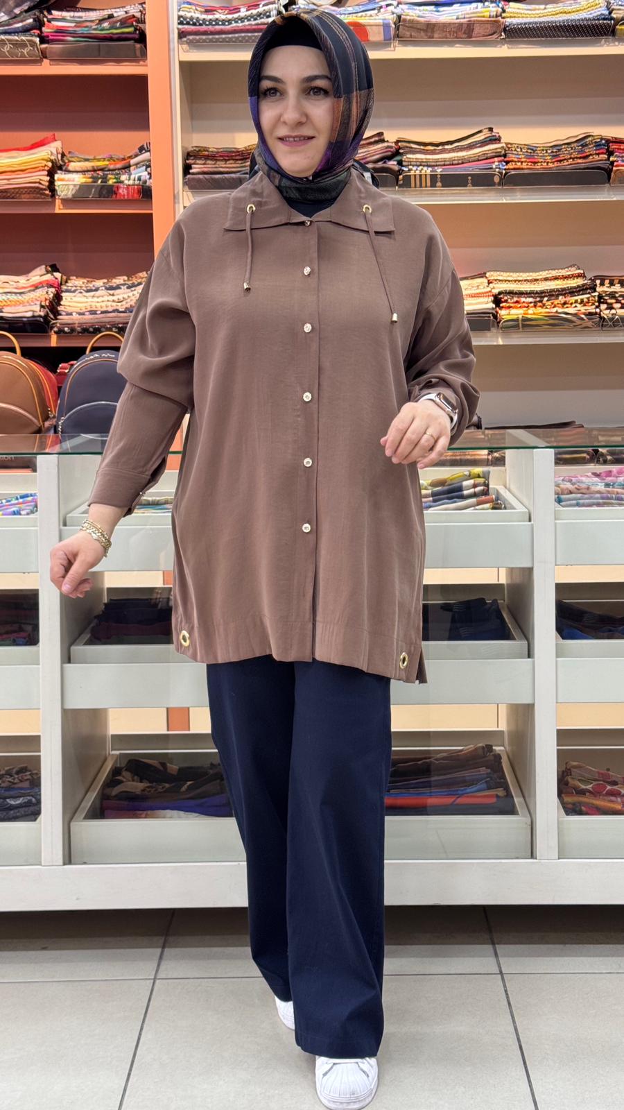  - Yakası İp Detaylı Tunik Vizon /1882