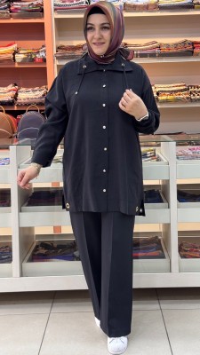 Yakası İp Detaylı Tunik Siyah/1882 - Thumbnail