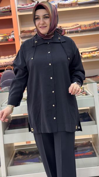 Yakası İp Detaylı Tunik Siyah/1882