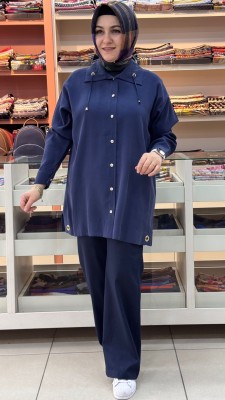  - Yakası İp Detaylı Tunik Lacivert /1882