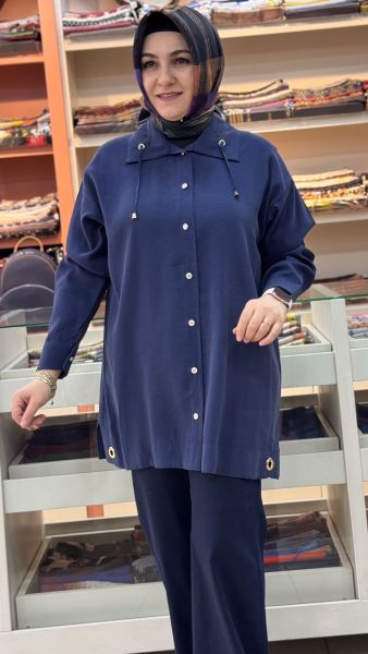 Yakası İp Detaylı Tunik Lacivert /1882