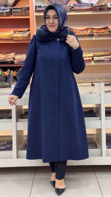 Yakası Kürk Detaylı Kaban Lacivert/4420 - Thumbnail