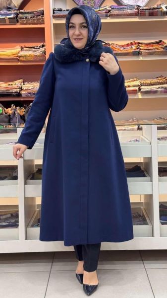 Yakası Kürk Detaylı Kaban Lacivert/4420