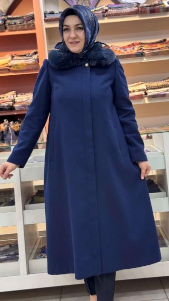 Yakası Kürk Detaylı Kaban Lacivert/4420