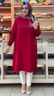 Kado - Yakası Kuşlu Ayrobin Tunik Kırmızı/251451
