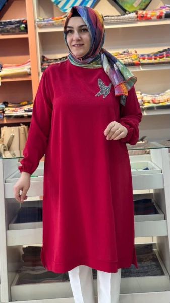 Yakası Kuşlu Ayrobin Tunik Kırmızı/251451