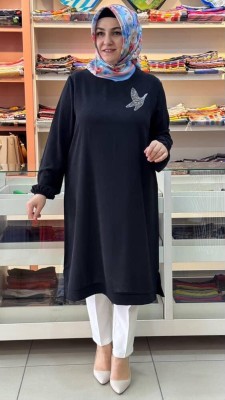 Kado - Yakası Kuşlu Ayrobin Tunik Siyah/251451