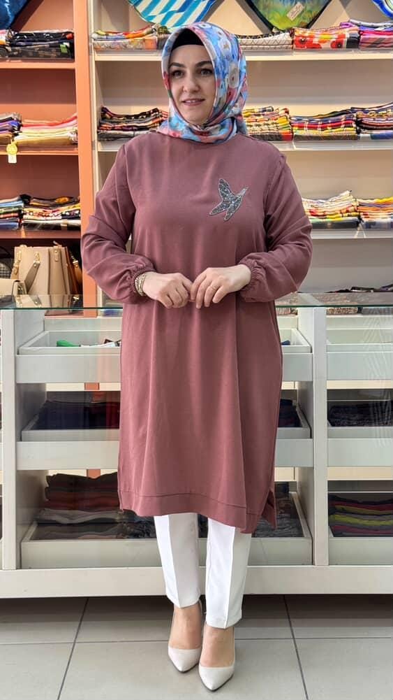 Kado - Yakası Kuşlu Ayrobin Tunik Gül/251451