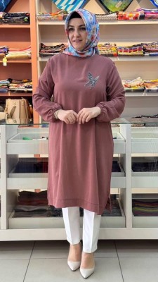 Kado - Yakası Kuşlu Ayrobin Tunik Gül/251451