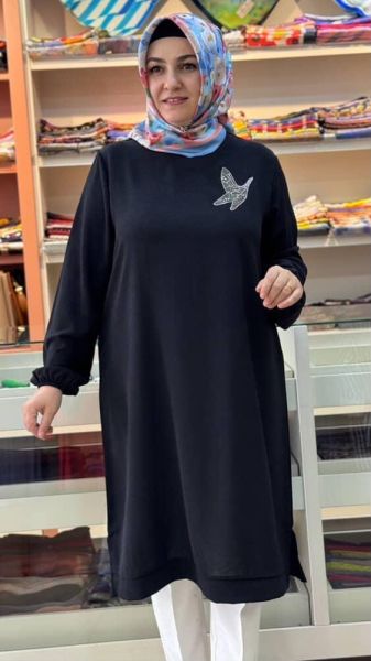 Yakası Kuşlu Ayrobin Tunik Siyah/251451