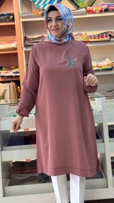 Yakası Kuşlu Ayrobin Tunik Gül/251451 - Thumbnail