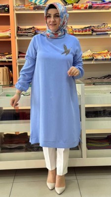 Kado - Yakası Kuşlu Ayrobin Tunik Mavi/251451