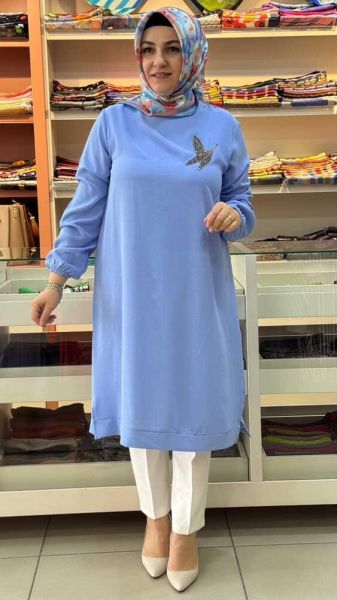 Yakası Kuşlu Ayrobin Tunik Mavi/251451