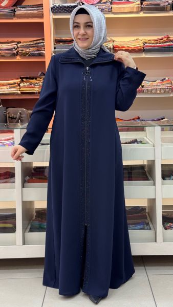 Yakası Taşlı Ferace Lacivert/9017