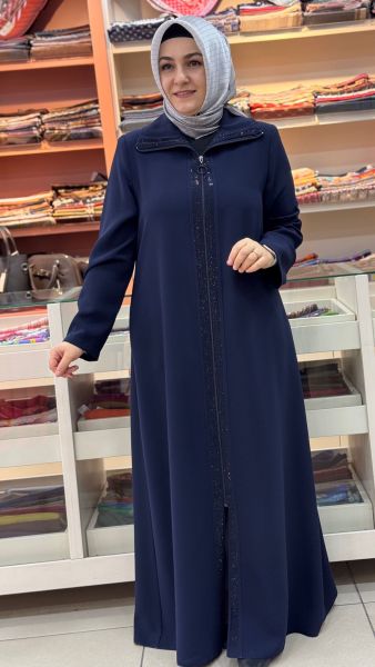 Yakası Taşlı Ferace Lacivert/9017