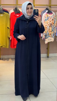 Yakası Taşlı Ferace Lacivert/9017 - Thumbnail