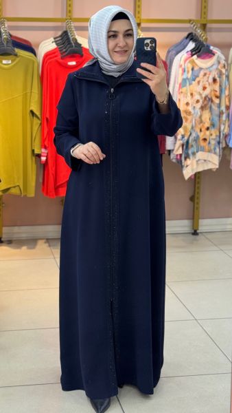 Yakası Taşlı Ferace Lacivert/9017