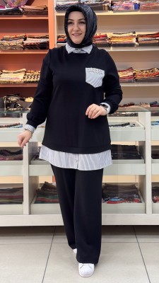 Orhan - Yakası Ve Cebi Taş İşlemeli Gömlek Detaylı Takım Siyah/2810