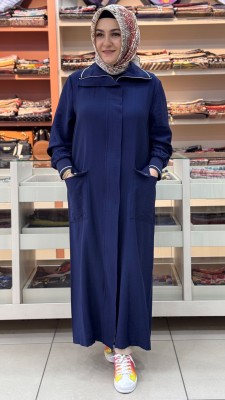 Puane - Yakası Ve Kol Ucu Ribana Detaylı Gizli Kap Lacivert/15256