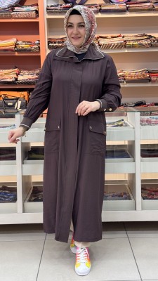 Puane - Yakası Ve Kol Ucu Ribana Detaylı Gizli Kap Kahve/15256