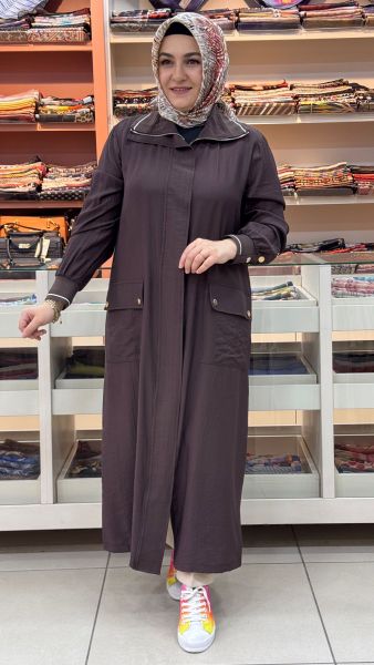 Yakası Ve Kol Ucu Ribana Detaylı Gizli Kap Kahve/15256