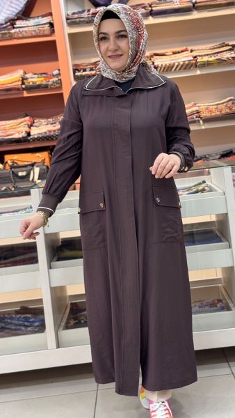 Yakası Ve Kol Ucu Ribana Detaylı Gizli Kap Kahve/15256